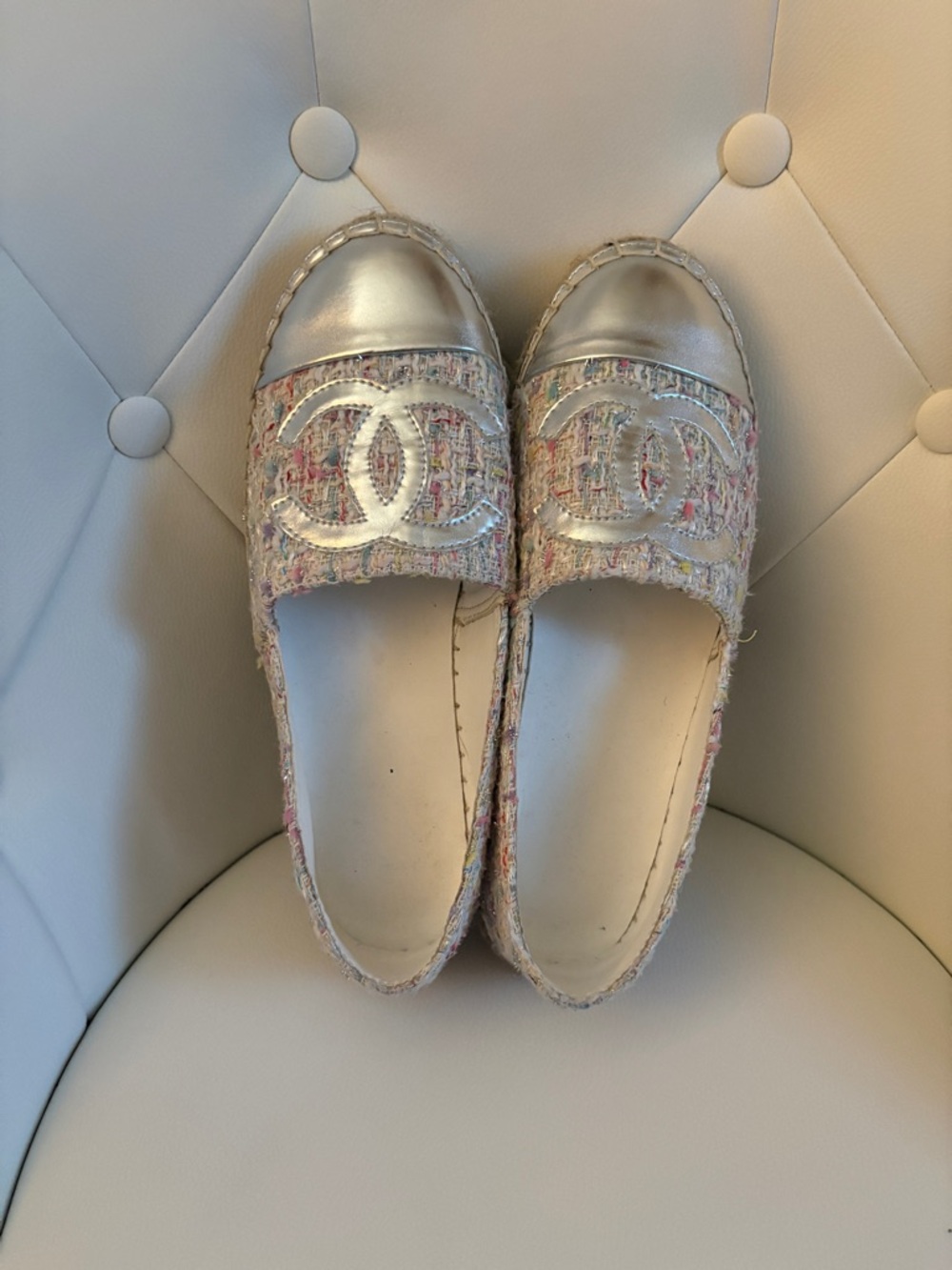 CHANEL Multicolor Tweed Flats